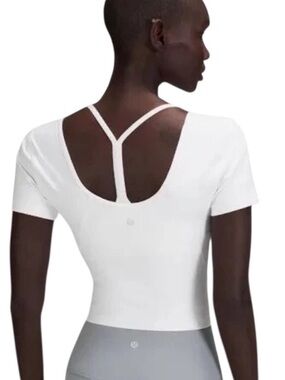 lululemon athletica White Scoop-Back Crop Top with T-Strap Align Tee 8 6 M